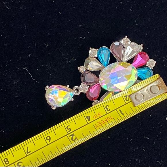 Silver Drop Crystal Rose Flower BROOCH Pin Badge Diamante Rhinestone Corsage - Picture 2 of 5